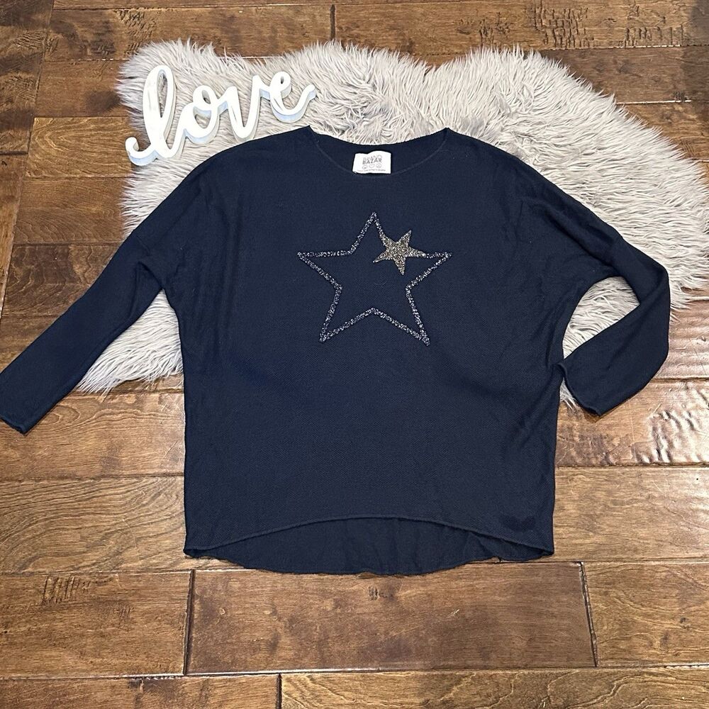 Brand Bazar Womens Star Sweater Size 6 Blue Oversized Made in Italy